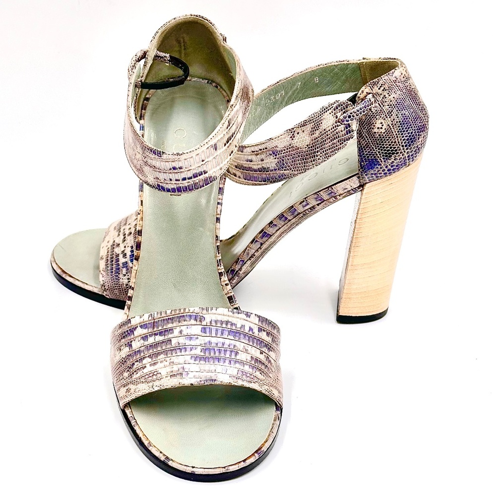 Gucci Vintage Python Ankle Strap Block High Heels… - image 5